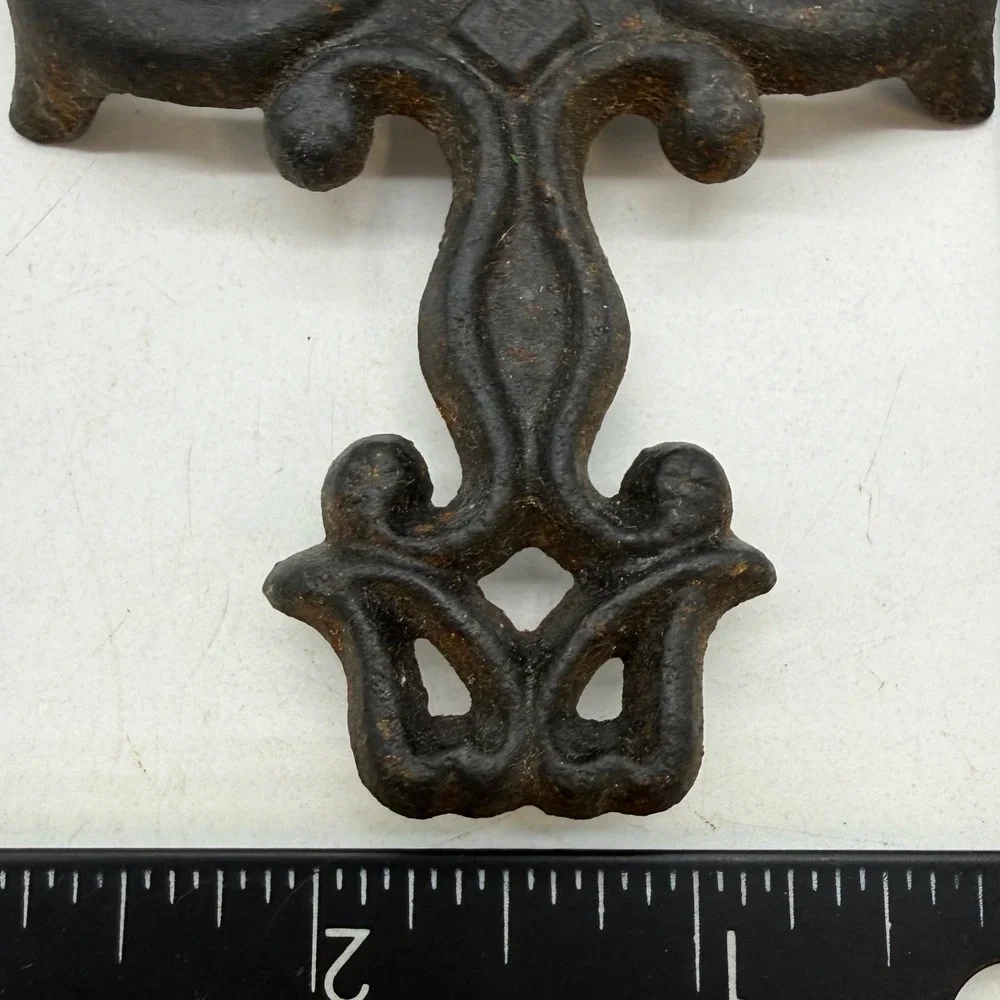 Vintage Wilton Cast Iron Trivet Lyre Harp Scrollwork Black Rustic Antique